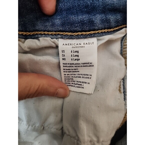 American Eagle Hi-Rise Crop Jegging Jeans Womens 6 Long Blue Raw Hem Next Level - Picture 9 of 10